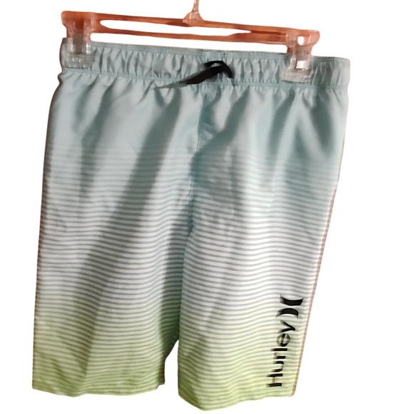 Hurley Boys Swim Trunks Board Shorts Striped Aqua Green Size 14/16 NWT - Picture 1 of 5
